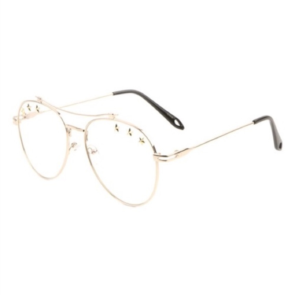 NEW ARRIVALS UNISEX GOLD STAR STUDDED CLEAR LENS AVIATORS GLASSES